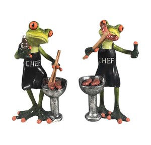 Animal Figurines Statues Nz: Pair of Funky Frog BBQ Chefs - Polyresin
