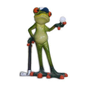 Animal Figurines Statues Nz: Funky Frog Golfer - Polyresin