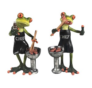 funky statue: Pair of Funky Frog BBQ Chefs - Polyresin