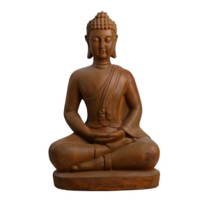 Decorative Ornaments Nz: Rusty Sitting Buddha Sculpture large - Terracotta