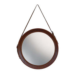 Leather Round Wall Hanging Mirror small - Natural