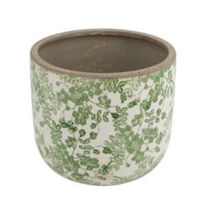 Decorative Planters Nz: Ceramic Flower Planter small - Green/White