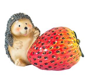 Garden Outdoor Decor: Mini Hedgehog With Strawberry - Poly Resin
