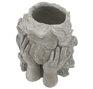 Decorative Planters Nz: Girl Statue Planter - Soft Grey