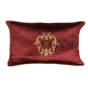 Hand Embroidered Cushion Cover - Maroon w/ wreath