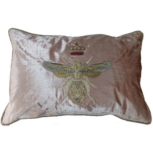 Hand Embroidered Cushion Cover - blush w/ gold bee