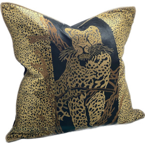 Hand Embroidered Cushion Cover - leopard/black