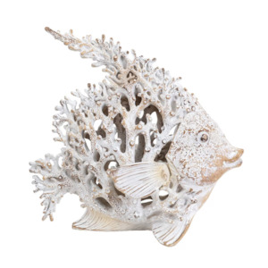 Home Decor Animal Decor Statues: Coral Look Angelfish Figurine - white