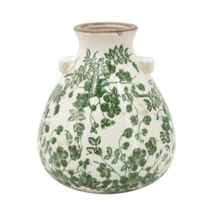 Gifts Under 65: Ceramic Flower Vase - Green/White