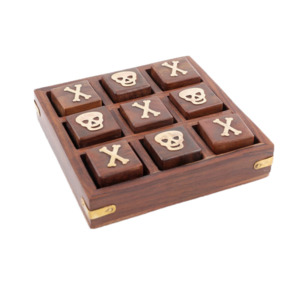 Wooden Skull and Cross Bones Tic Tac Toe - Brown