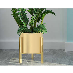 Home Decor Planters: Gold Metal Corner Plant Stand with Gold Pot Holder - 30cm