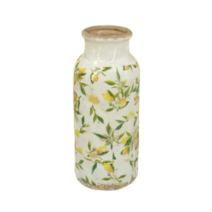 Citrus Bloom: Lemon & Leaves Ceramic Vase - large