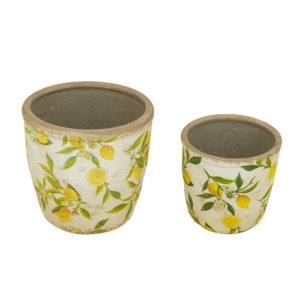 Citrus Bloom: Lemon & Leaves Ceramic Planters - Set of 2
