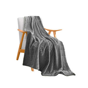 Throw Blanket Knitted Striped Pattern - Grey