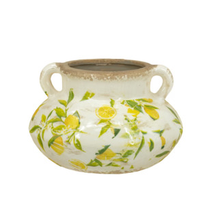 Citrus Bloom: Lemon & Leaves Ceramic Planter