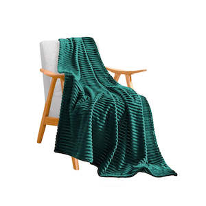 Throw Blanket Knitted Striped Pattern - Dark Green