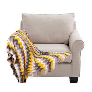 Home Bed Linen Throws And Blankets Blankets: Zigzag Striped Acrylic Wave Knitted Throw Blanket Fringed - Yellow