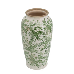 Living Room Decor: Ceramic Flower Vase large - Green/White
