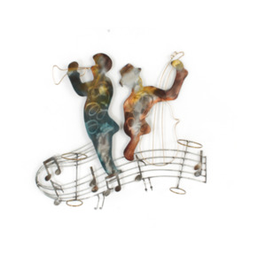Minimalist Gifts: Musicians on Stave Metal Art Wall Hanging - multi