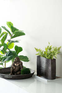 The Housewarming Gifts Nz: Aluminium Timber Wavy Rectangular Vase - Wenge