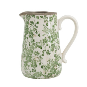Gifts For Her: Ceramic Flower Pitcher large - Green/White
