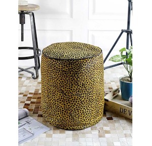 Leopard Hairon Leather Pouf