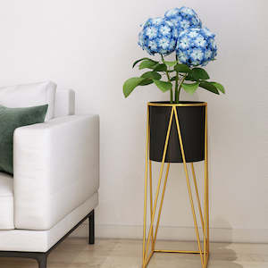 Gold Metal Corner Plant Stand with Black Pot Holder - 70cm