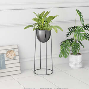 Black Metal Round Plant Stand with Black Pot Holder - 50cm