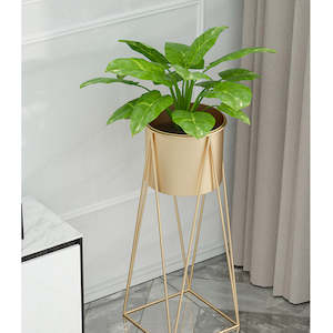 Gold Metal Corner Plant Stand with Gold Pot Holder - 50cm