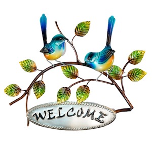 Gifts Under 50: Pair of Fantails Welcome Sign - Metal Wall Hanging