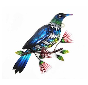 Tui Bird on a Pohutukawa Branch Metal Wall Art Hanging