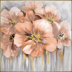 Flowers Canvas Wall Art Painting in Gold Frame - Pink/Gold