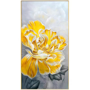 Flowers Canvas Wall Art Painting in Gold Frame - Yellow