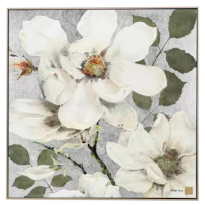 Be Mine: Wild Roses Canvas Art Painting in Gold Frame - white