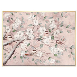 Flowers Canvas Wall Art Painting in Gold Frame - pink