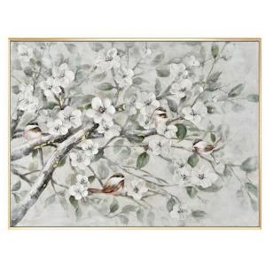 Flowers Canvas Wall Art Painting in Gold Frame - white