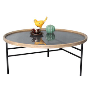 Christmas Sale: Wooden and Metal Round Coffee Table - natural/black