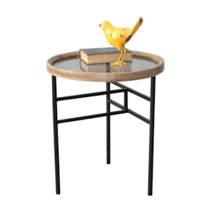 Christmas Sale: Wooden and Metal Round Side Table - small - natural/black