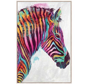 Multi Striped Zebra Framed Canvas Art - multi colour