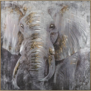 Elephant Canvas Wall Art Hand Painting in Gold Frame - Grey/Gold