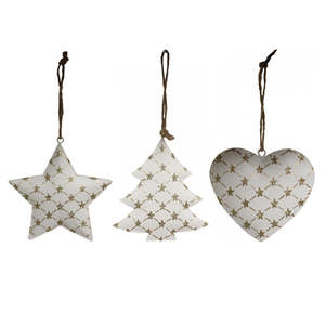 Metal Hanging Star/Heart/Tree With Gold Stars - 100mmH