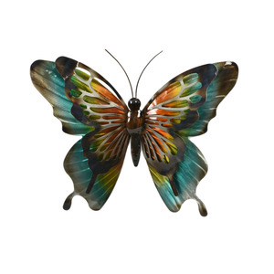 Colourful Butterfly Metal Art Wall Hanging - blue-green