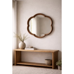 Wall Decor Mirrors: Round Squiggle Wall Hanging Mirror - walnut
