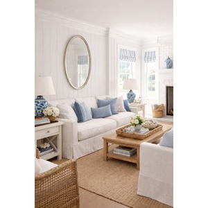 Wall Decor Mirrors: Oval Wall Hanging Mirror - cream
