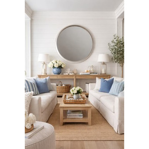 Wall Decor Mirrors: Round Wall Hanging Mirror - cream