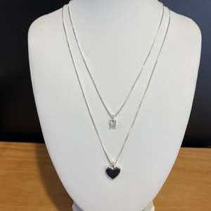 Accessories: Double Chain Silver Heart & Diamante Short