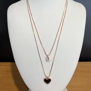 Double Chain Rose Gold Heart & Diamante Short