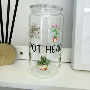 Plant Enthusiast Plant Mom Glass Tumbler ‘Pot Head’