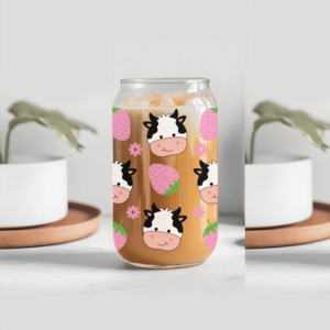 Strawberry and Cow Glass Tumbler