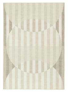 Icarus Soft Sand and Warm Taupe Abstract Circle Indoor Outdoor Rug